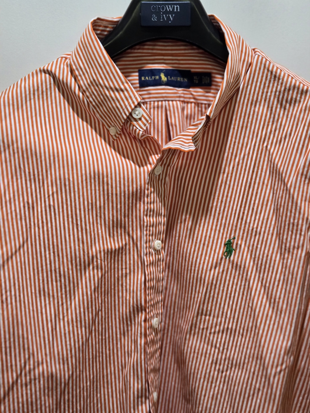 Ralph Lauren Orange and White Narrow-Stripe Button-Down Shirt